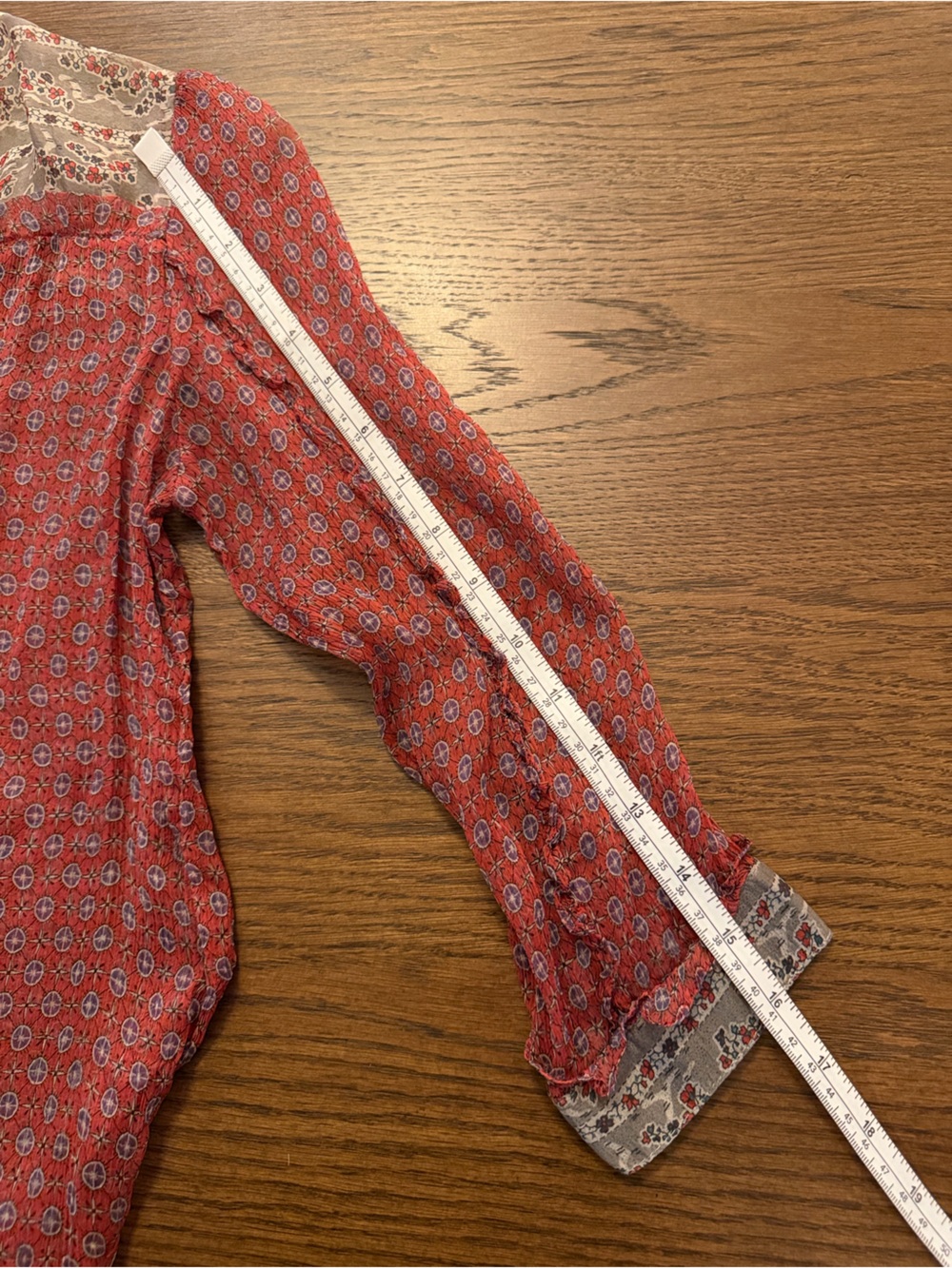 Zara Basic Red Printed Button-Front Blouse with Contrast Yoke - Picture 5 of 6
